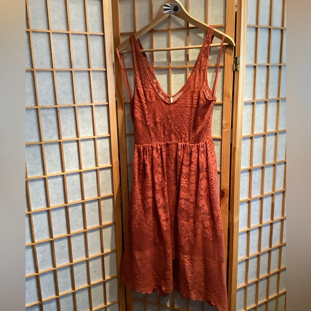 Free People Kristal Lace Salinas Foil Print Dress Rust Women's Size 4